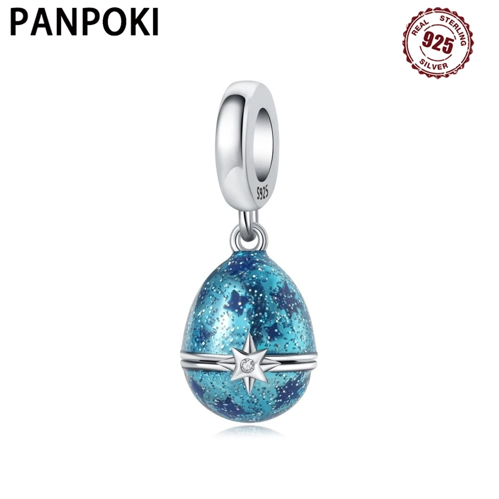 925 Sterling Silver Blue Star Easter Egg Pendants Bracelet Charms Fit Women Jewelry Party Beads DIY Fine Gifts Accessories