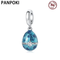 925 Sterling Silver Blue Star Easter Egg Pendants Bracelet Charms Fit Women Jewelry Party Beads DIY Fine Gifts Accessories