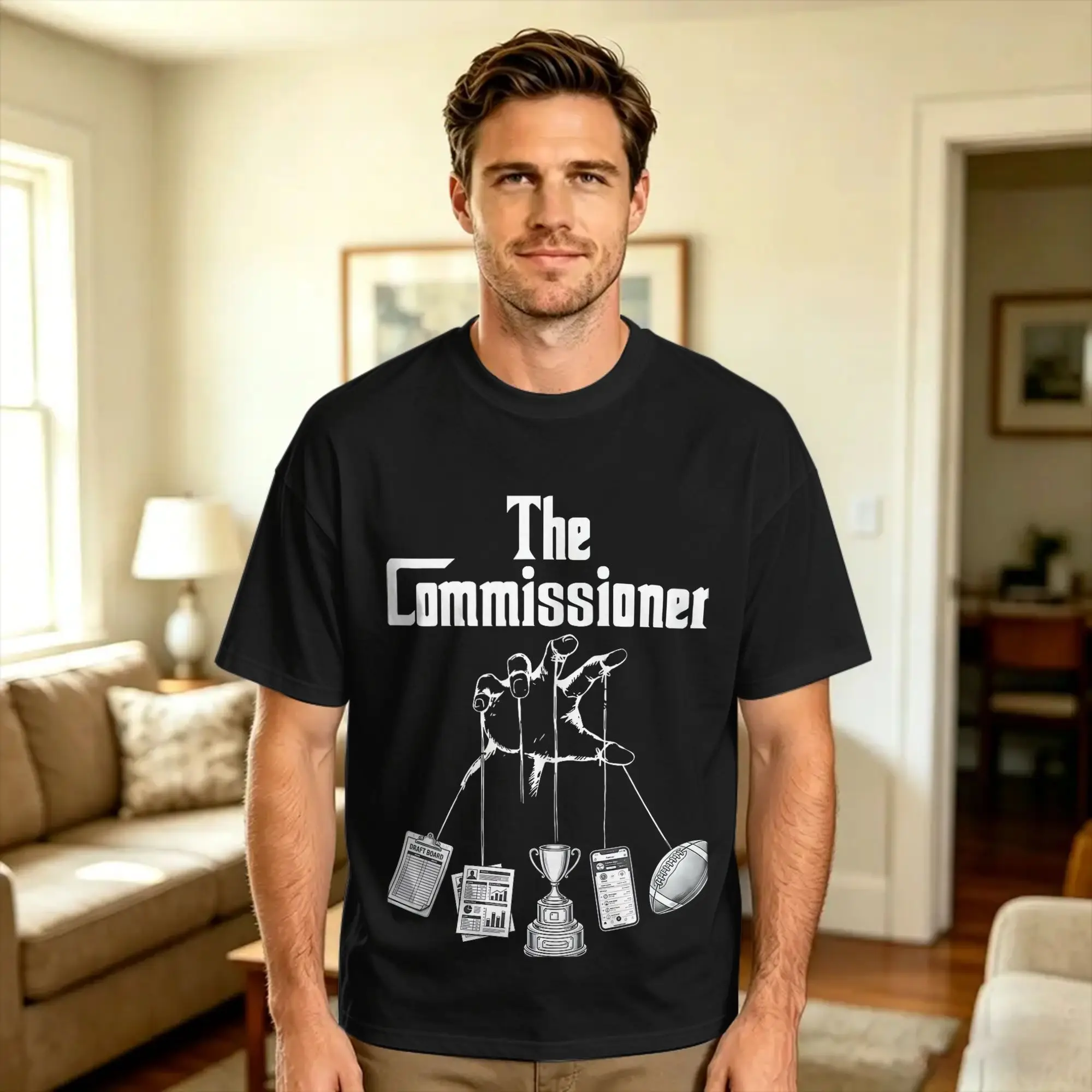 The Commissioner Fantasy Football Puppet Master Cotton T-Shirt For Mens Summer  Y2K Basic T Shirts Fashion Tee Shirt Hot Sale