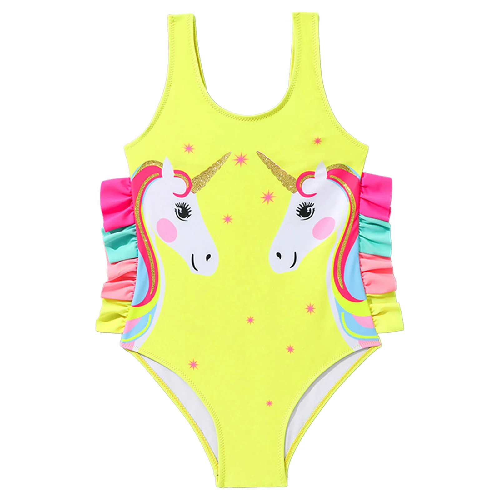 Kids Baby Girls Swim Leotard Printed One-Piece Swimsuit Swimwear Beachwear Sleeveless Swimwear Swimming Bathing Holiday Vacation