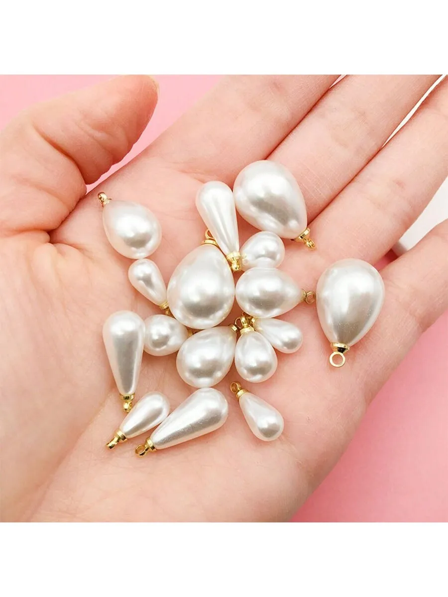 

30pcs ABS Faux Pearl Teardrop Pendant For Wedding Diy Jewelry Making