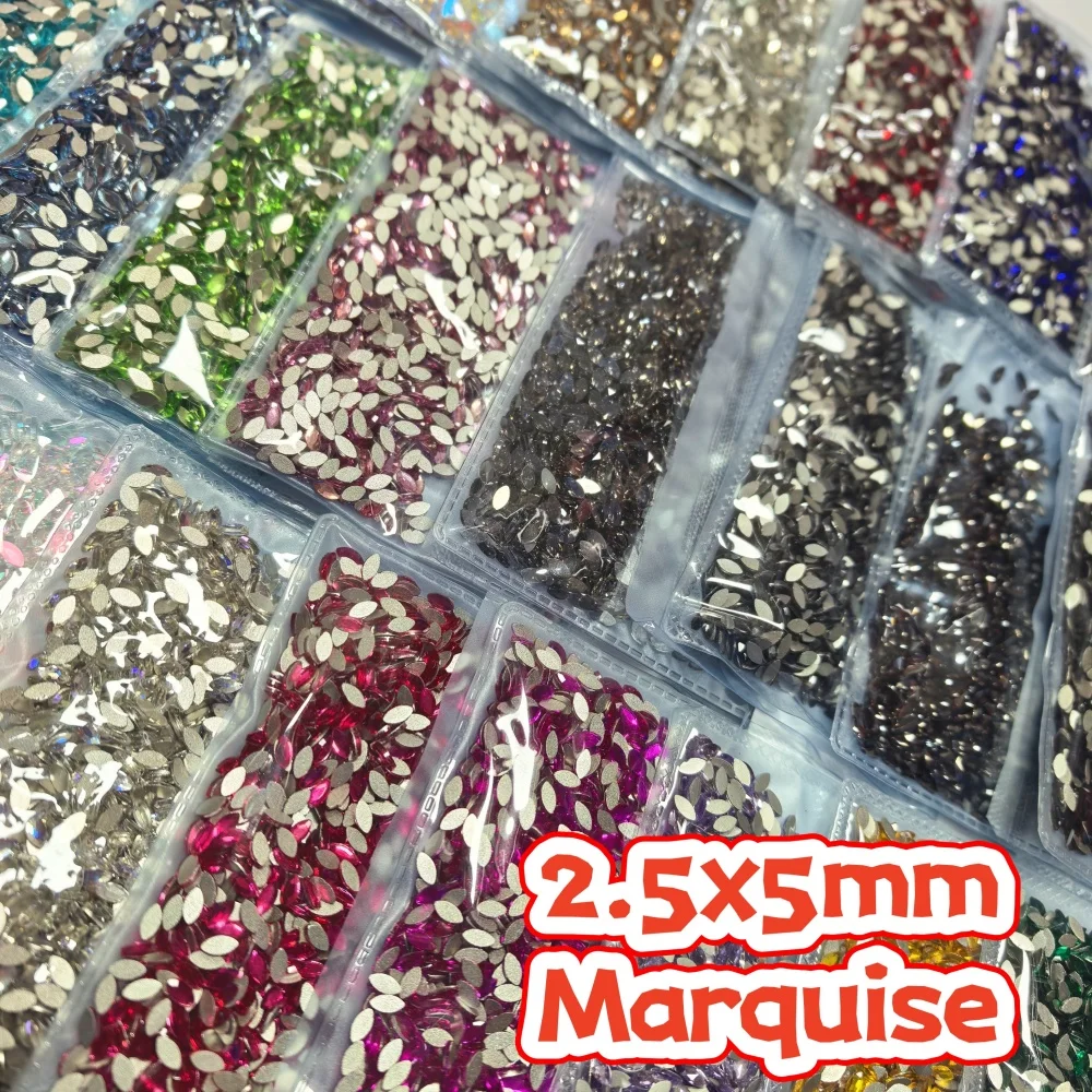 Wholesale 1440Pcs 2.5*5mm Marquise Flat Back Rhinestones Non Hotfix Crystal Gems DIY Nail Garment Shoes Jewelry Craft Decor