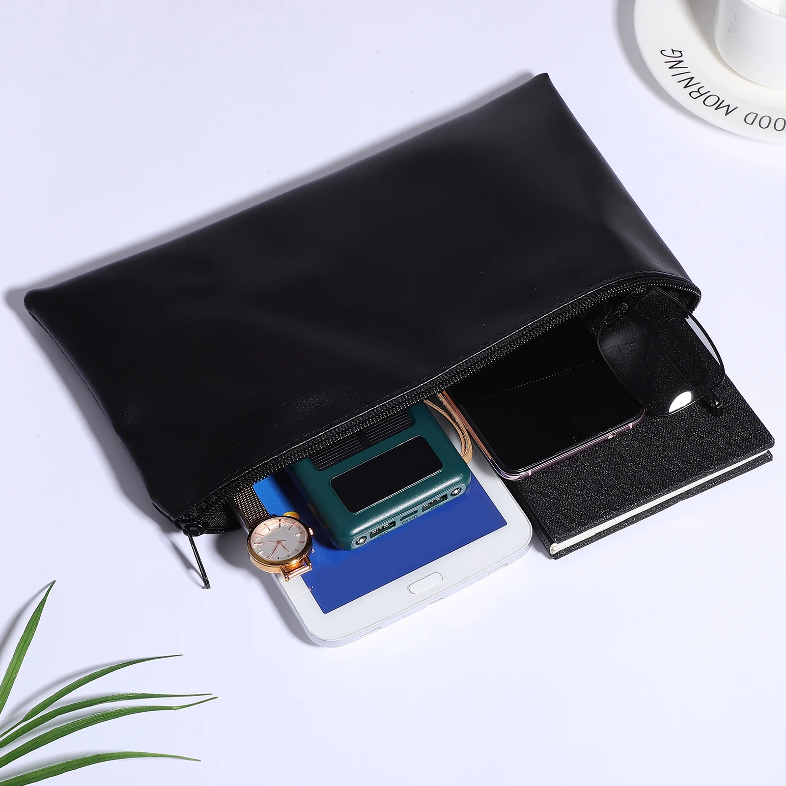 

2 Pcs Black Pu Leather Cash Pouches With Heavy Duty Zipper For Storing Money Checks Receipts And Coins Stylish Wallets