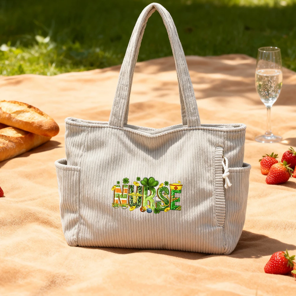 

Women's corduroy Nurse Tote Bag,Multi-Pocket Handbag,Patrick's Day,Nurse Appreciation,Birthday,Christmas,Everyday Use,Travel