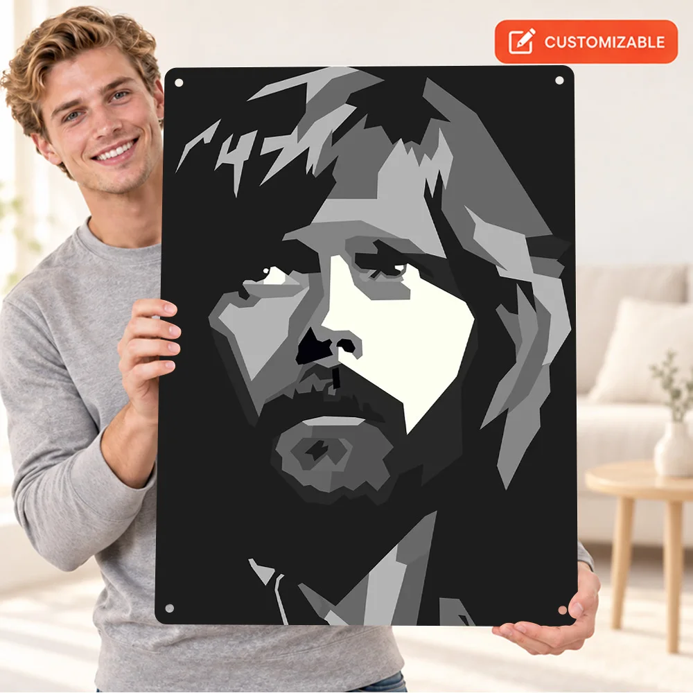 Eric Clapton Bearded Portrait Printed Poster Customized Aluminum Metal Sign Monochrome Wall Art For Record Shop Listening Area