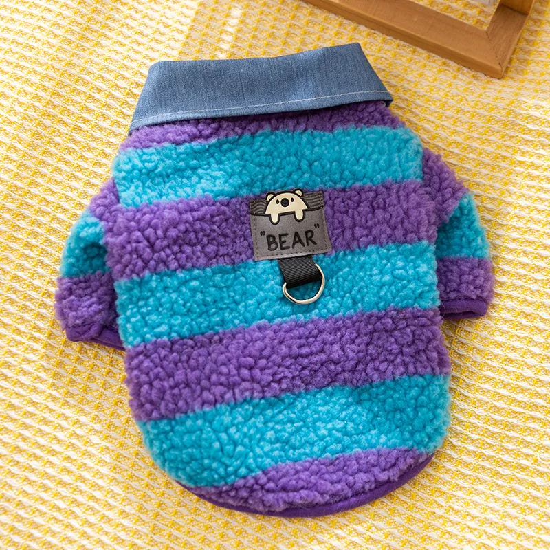 Stripe Lamb Wool Shirts Dog Clothes Denim Collar Shirt Puppy Dogs Clothing Cat Winter Outfits Fashion Kawaii Boy Pet Products