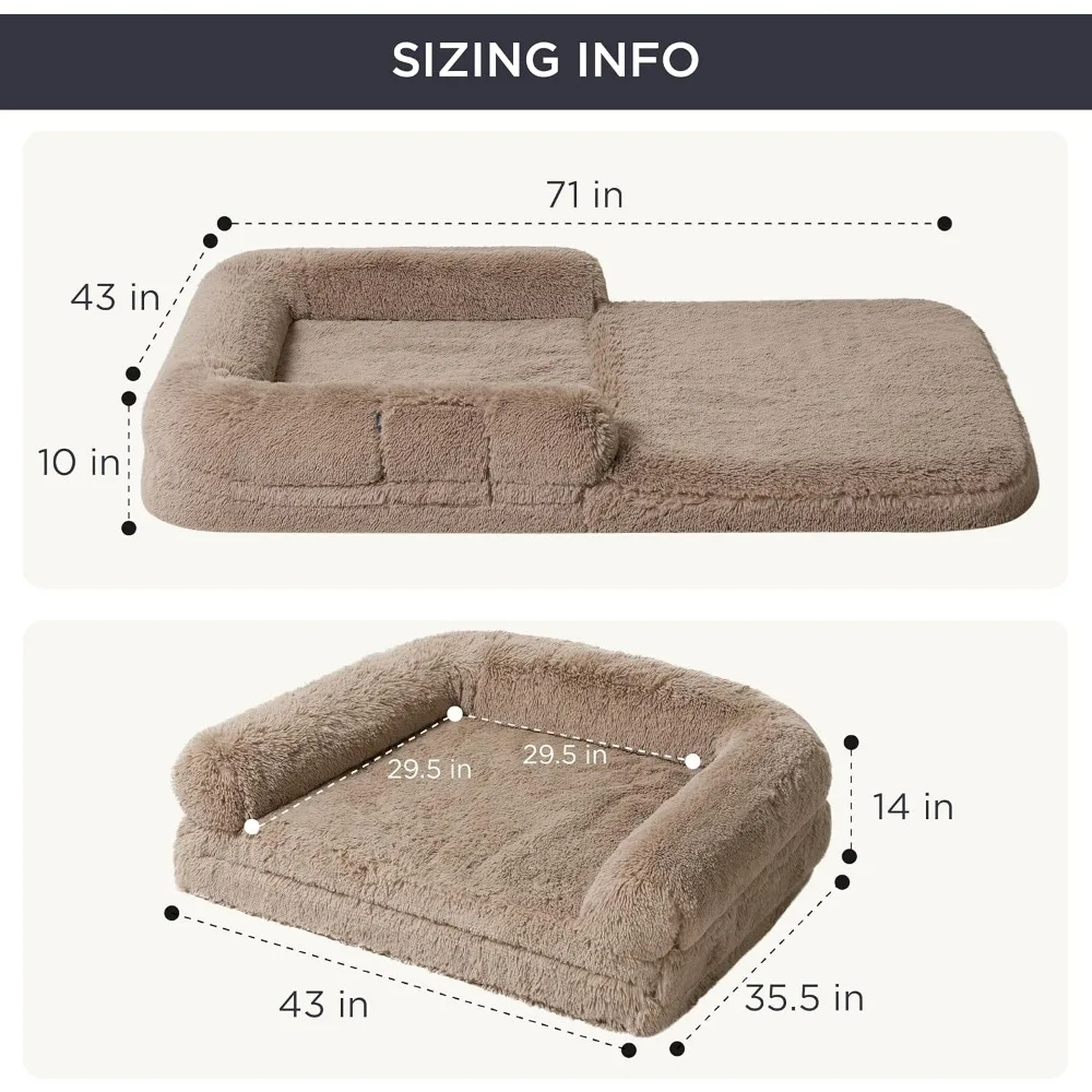 Foldable Human Dog Bed, 2 in 1 Calming Human Size Giant Dogs Beds Fits Pet Families with Egg Foam Supportive Mat, Dog Bed