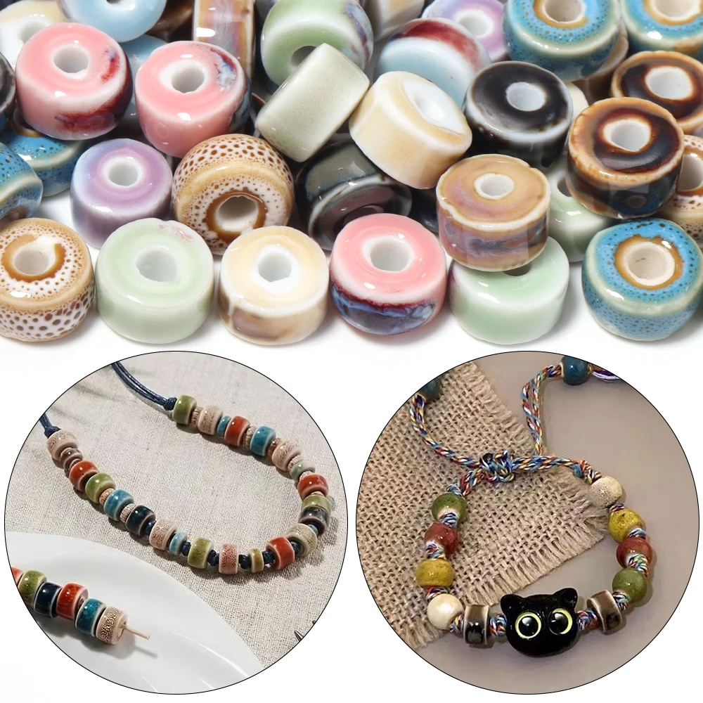 10pcs/lot 6X10mm Flat Round Ceramic Beads Kiln Changed Loose Spacer Beads DIY Bracelet Necklace Handmade Jewelry Making Supplies