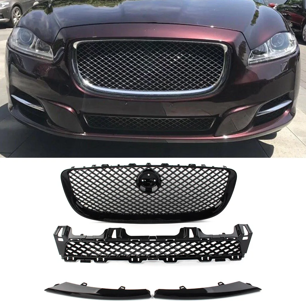 4Pcs/Set ABS Gloss Black Car Front Bumper Grille Upper & Lower Mesh Grill For Jaguar XJ 2010 2011 2012 2013 2014 2015