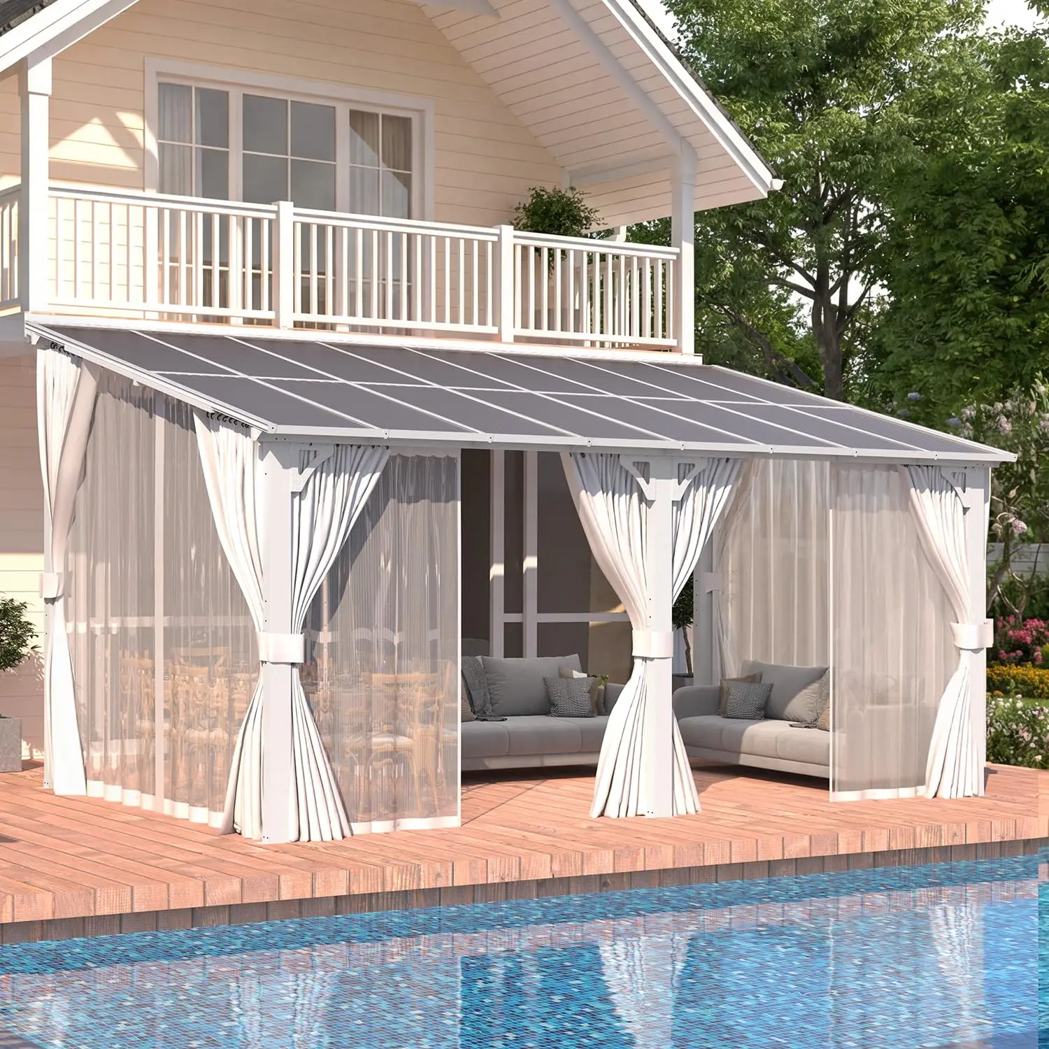 16'x8' Oudtoor Lean to Gazebo Pergola with Curtains and Netting for Patio, 8x16 Hardtop Pergolas and Grill Gazebos, Customized