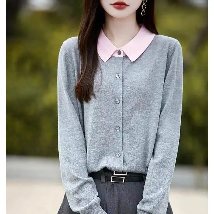 American Sle Casual V-Ne Knitted Sweater Women's  Color Open Cardigan Winter Faion Loose Fit Long Sve Top