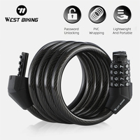 WEST BIKING Bicycle Lock 4 Digit Password Anti-theft Steel Cable Lock Waterproof Durable Safety Scooter MTB Road Bike Wire Lock