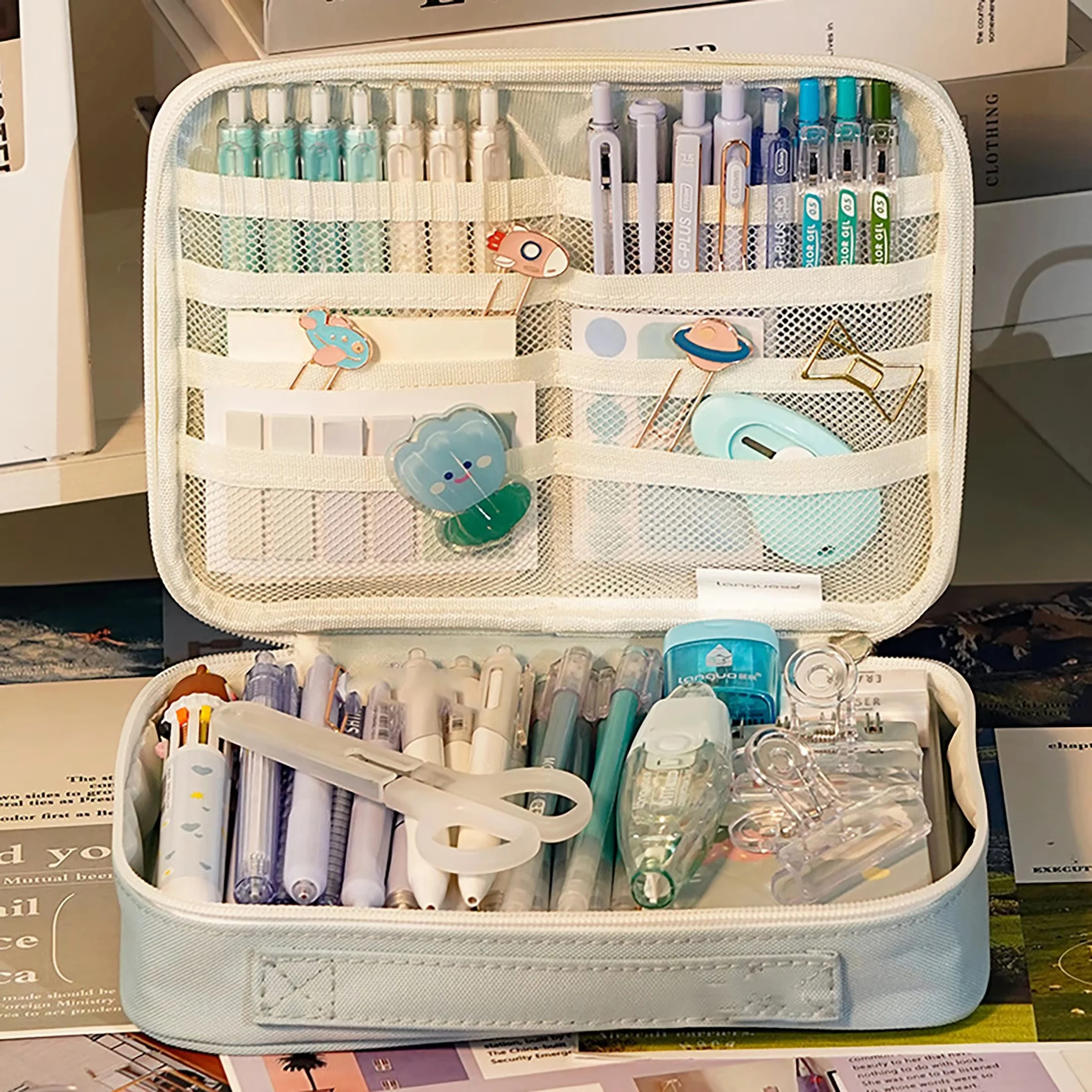 Large-Capacity Transparent Pencil Case, Multi-Functional Storage Bag, Multi-Layered, Simple and Portable, Student Stationery Bag