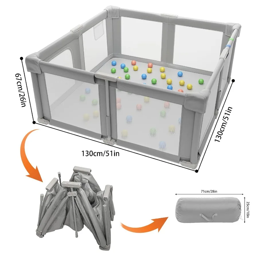 روضة أطفال قابلة للطي مقاس 51 بوصة للأطفال الرضع والأطفال الصغار مع كرات المحيط وحلقة سحب قلم لعب مع كرات ناعمة قابلة للتنفس #2