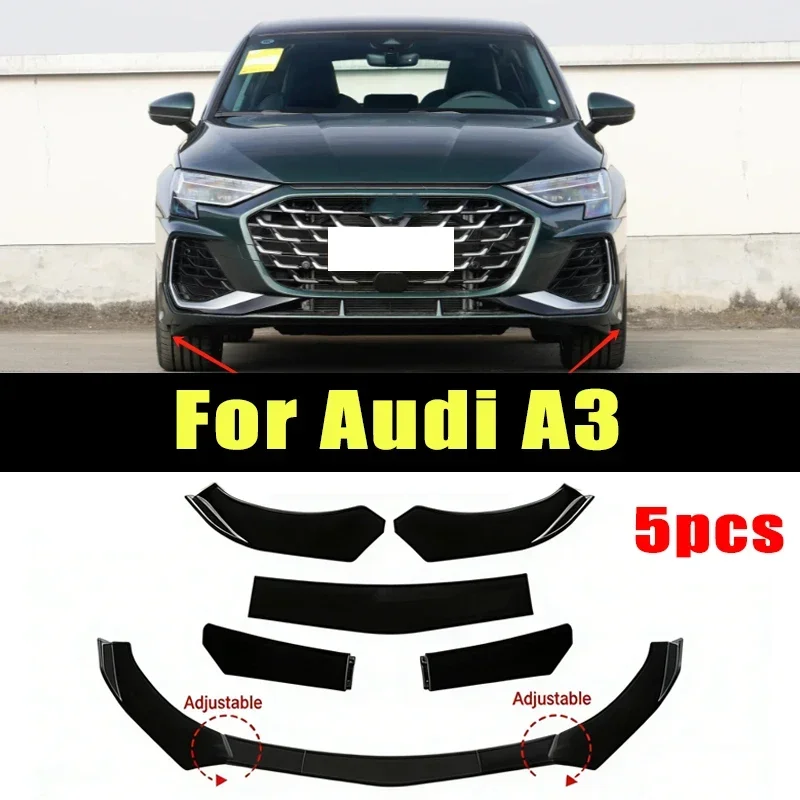 5Pcs ABS Material Universal Car Front Bumper Separator Bumper Lip Body Kit Duck Lip Separator For Audi A3 Car Accessories
