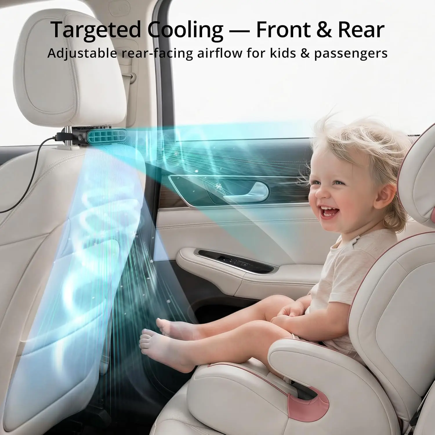 Car Seat Fan For Back Seat With Dual Airflow For Back Cooling & Baby Rear Facing, Backseat Fan For Infants, Kids, Pets & Rear Pa