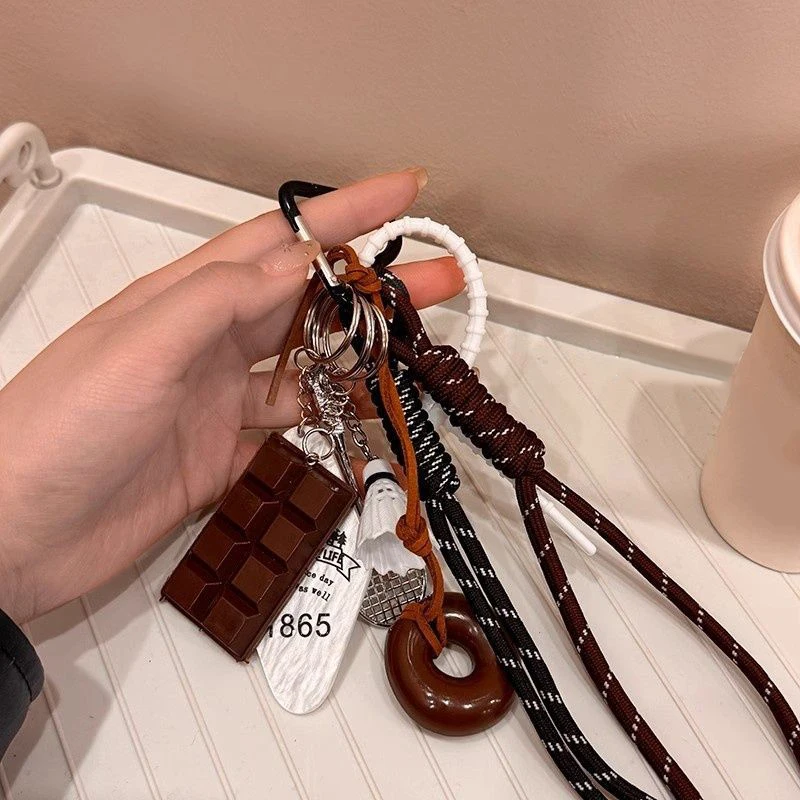 Marrón lindo pan alcalino estilo coreano colgante Chocolate bádminton llavero decoración regalo