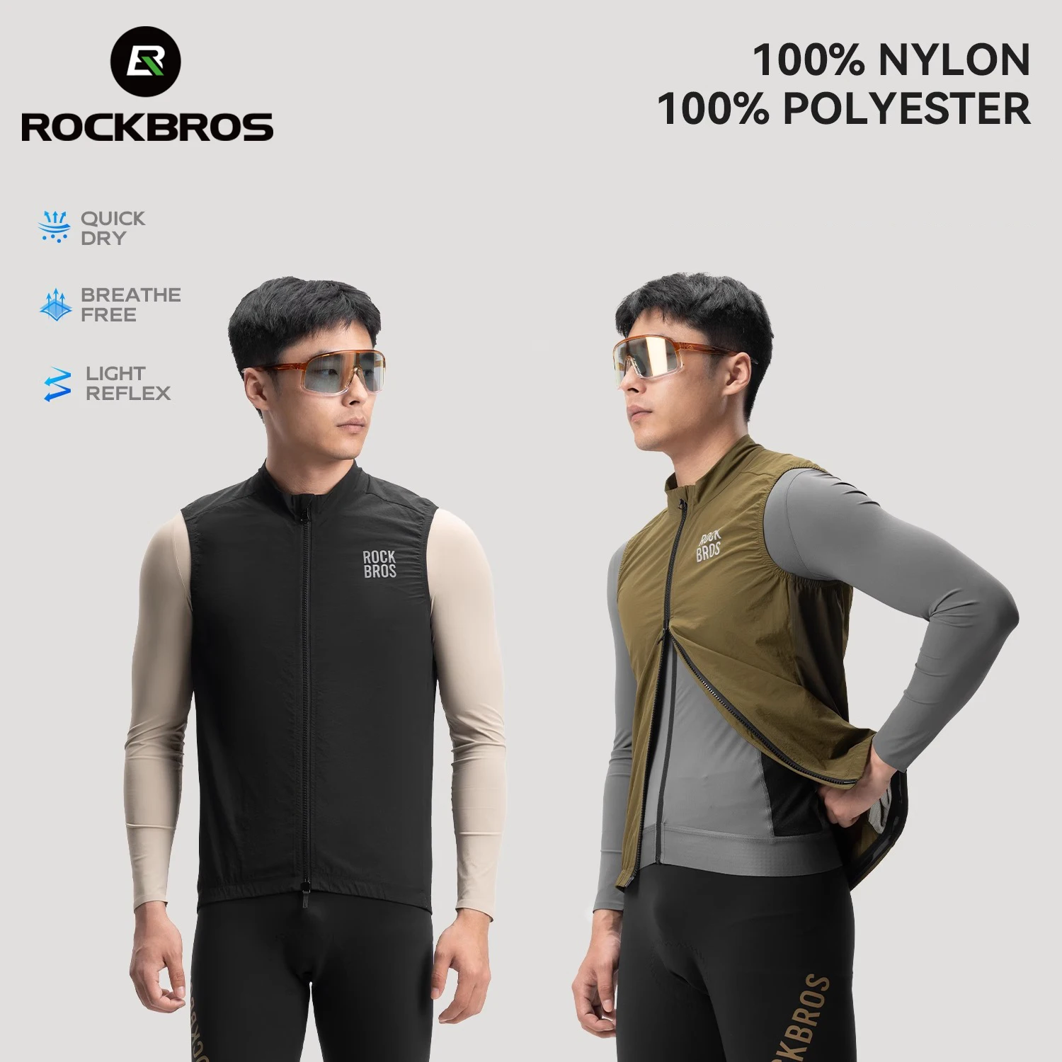 

ROCKBROS Men Cycling Vests Spring Summer Windproof Breathable With Pockets Sleeveless Jersey MTB Road Vest for Men