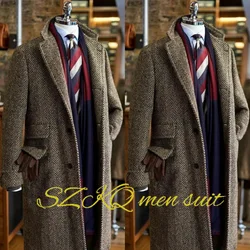 2024 New Men's Long Blazer Herringbone Wool Jacket Winter Warm Clothes Business Work Clothes XS-5XL