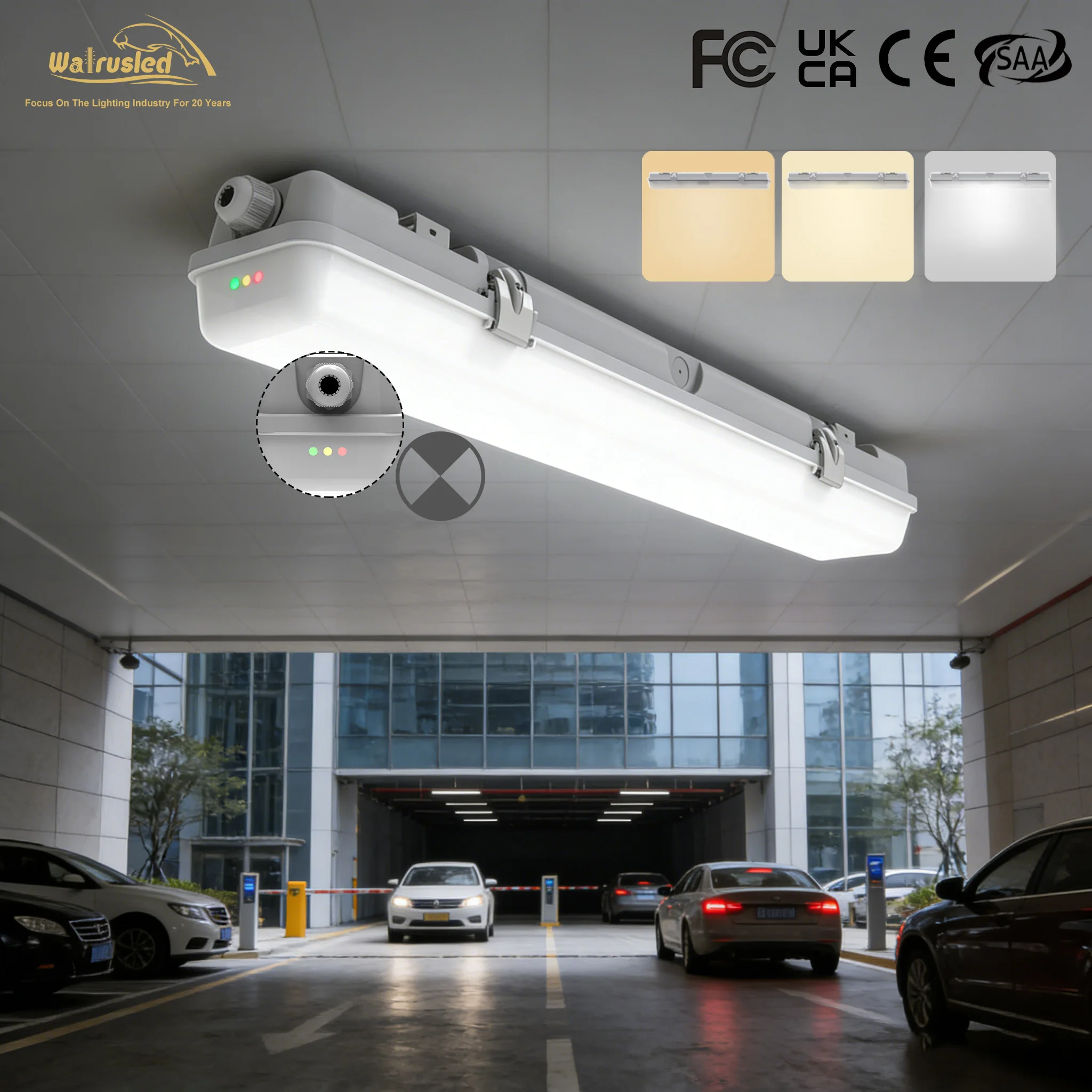 

4FT LED Vapor Tight Emergency Light Outdoor Waterproof Shop Light with Battery Backup IP65 IK08 40W 5000lm CCT for Carport