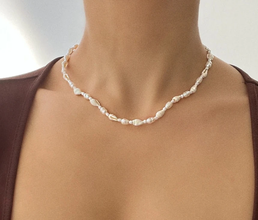 

Винтажное оптовое ожерелье из нержавеющей стали с жемчугом и бусинами, пресноводная модная цепочка в стиле барокко, устрица, водонепроницаемые ювелирные изделия для женщин