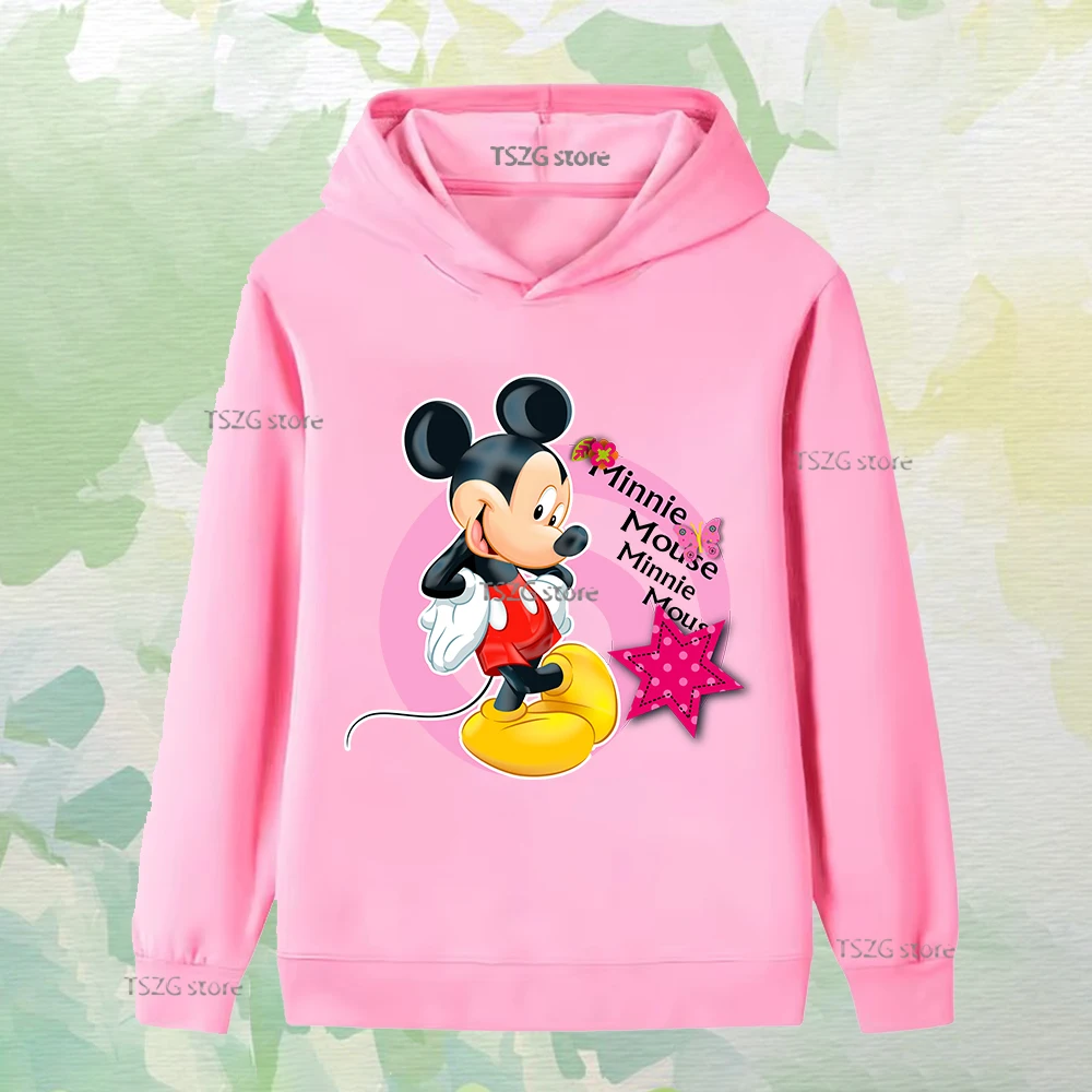 Dziecięca jesienna bluza z kapturem w stylu casual, z nadrukiem Disneya, Myszki Miki i Minnie, urocza, wygodna, polarowa bluza dla dziewczynki i chłopca.