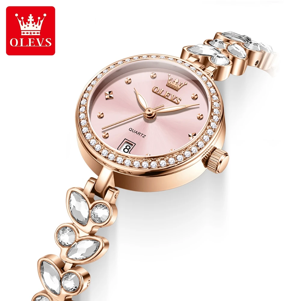OLEVS Brand New Luxury Womens Bracelet Watch Elegant Fashion Quartz Watch Waterproof Luminous Strap Date Wristwatch For Woman