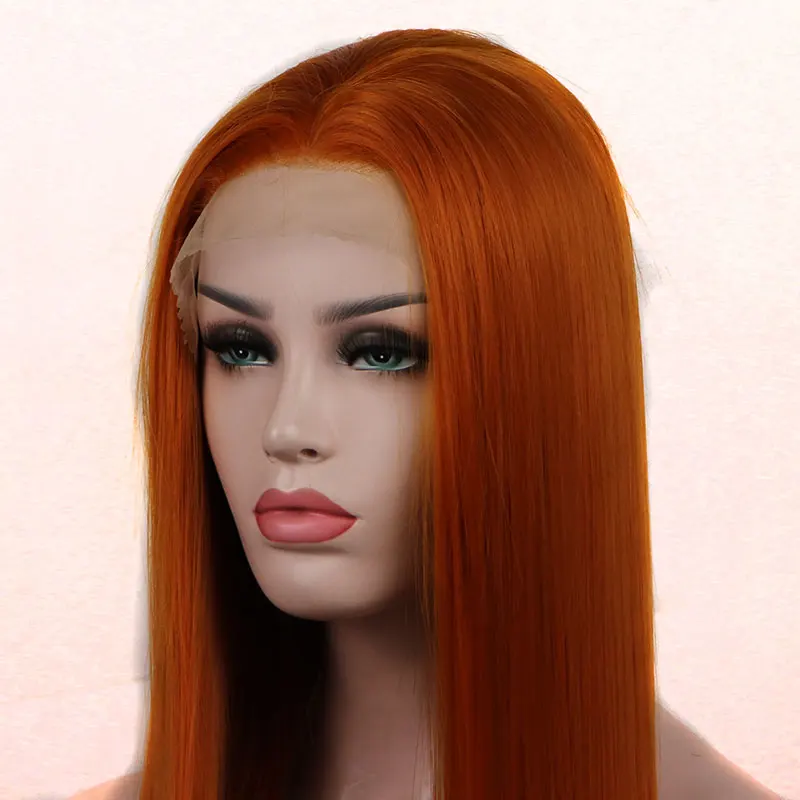 Gember Oranje Rechte Synthetische 13X4 Lace Front Pruiken Hoge Kwaliteit Hittebestendige Vezel Haar Natuurlijke Haarlijn Voor Vrouwen Cosplay