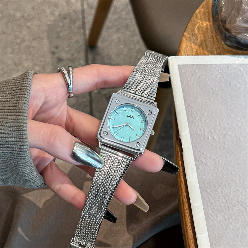 Minimalist Elegant Unique Square Dial Steel Strap Watch Light Luxury Fashion Women's Quartz Watch Ladies Wristwatch Gift for Her