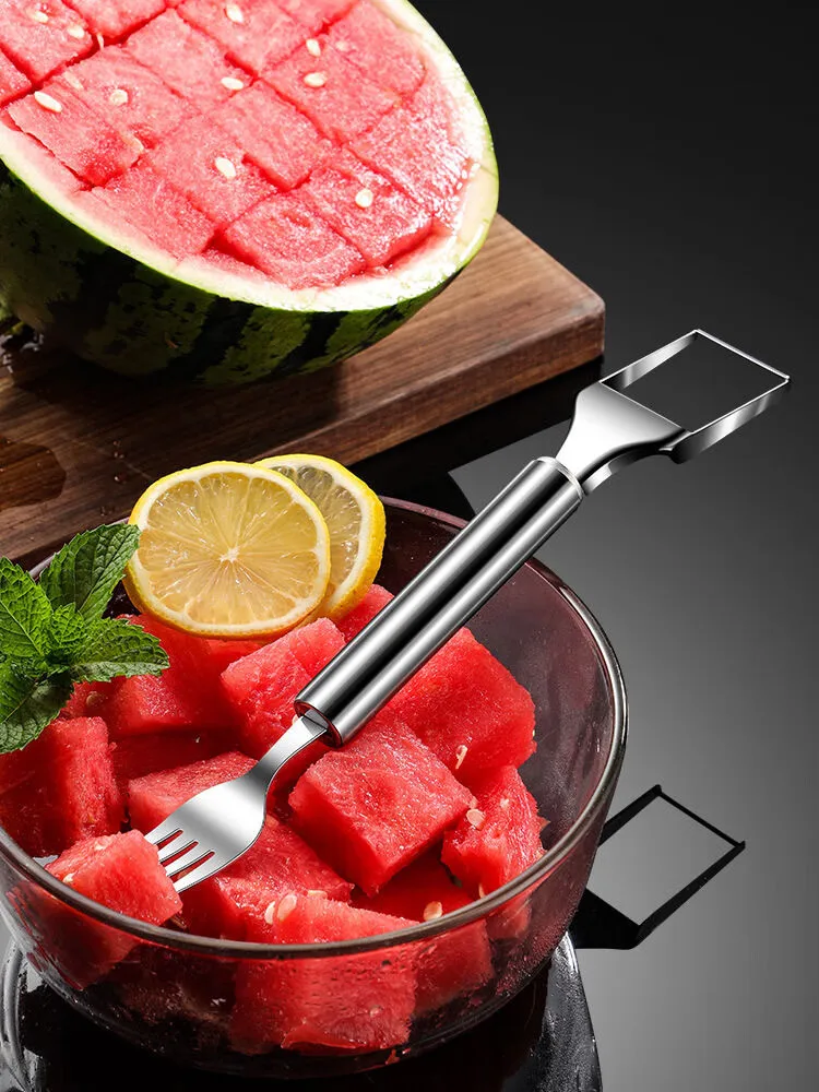 Stainless Steel Watermelon Cutting Tool Functional Watermelon Fork Slicer Slicing Tool for Melons Fruit Fork Kitchen Gadgets