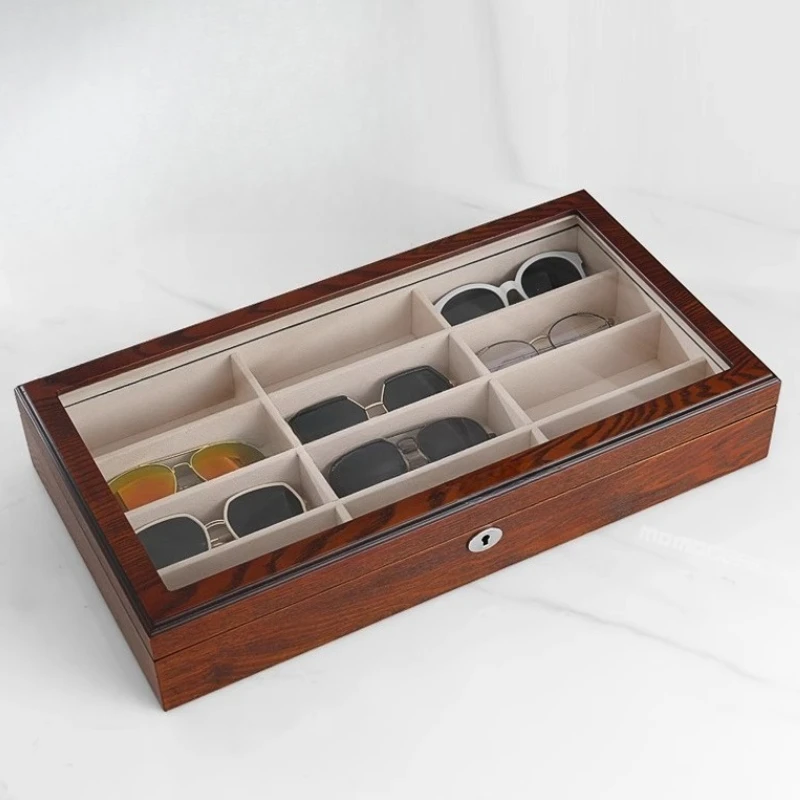 Lockable Glasses Storage Box Wooden Sunglasses Storage Boxes Multi-grid Glasses Display Box Portable Trinket Organizer Container