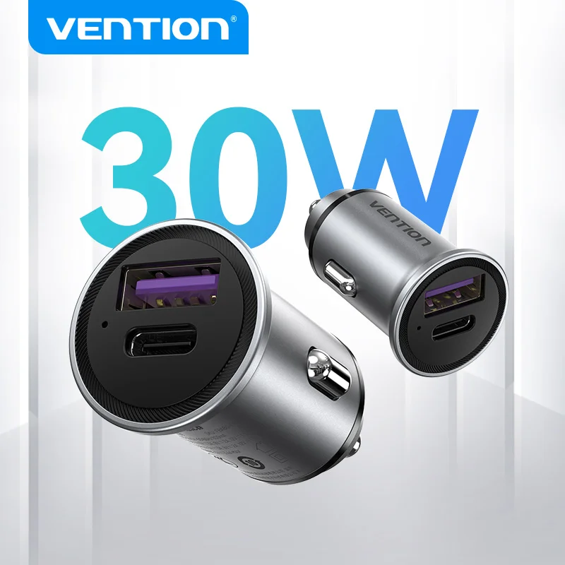 Vention USB Car Charger Quick Charge SCP QC4.0 QC3.0 30W Type C PD Car Fast Charging for Xiaomi Huawei iPhone PD Charger