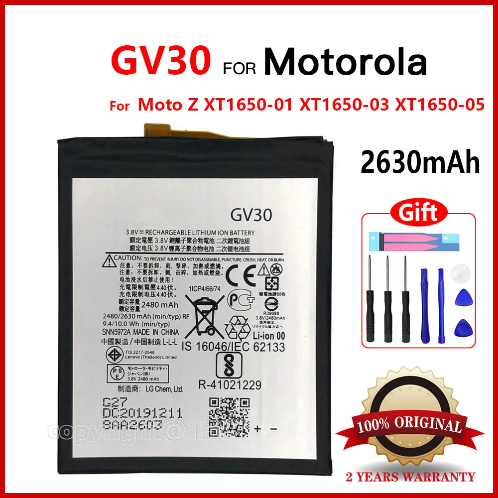 100% Original 2630mAh GV30 SNN5972A Replacement Battery For Motorola Moto Z XT1650-05 XT1650-01 XT1650-03 High quality Battery