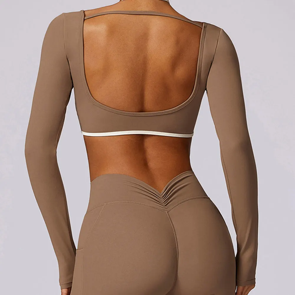Women's Long Sleeve Top Hollowing Out Yoga Shirts Running T-Shirt Workout Running Fitness Gym Sports Top Training Crop Top