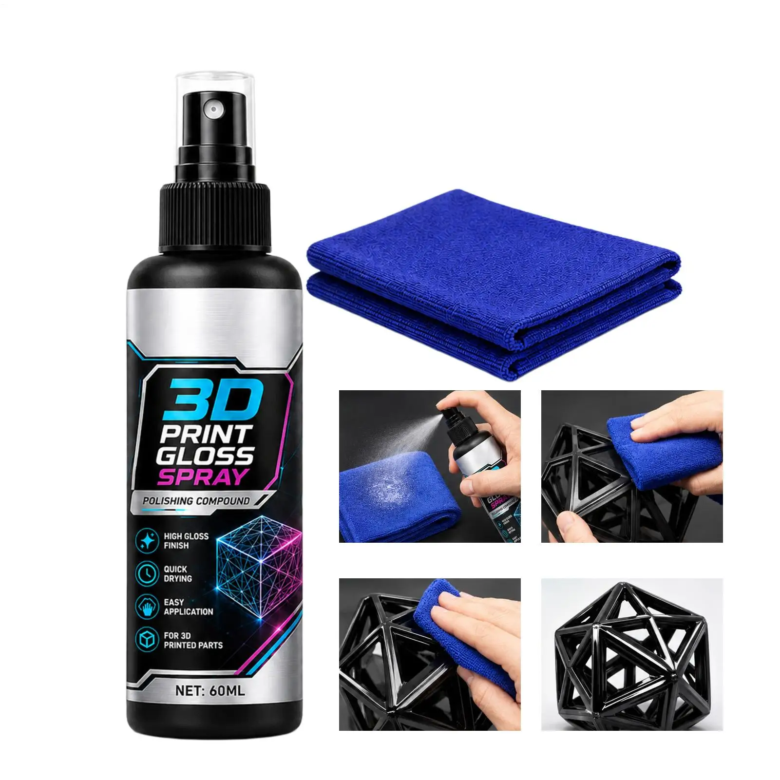 3D Printing Brightening Spray 60ml Fast Dry Gloss Coating Enhancer for Printed Models Smooth Surface Finish Improvement