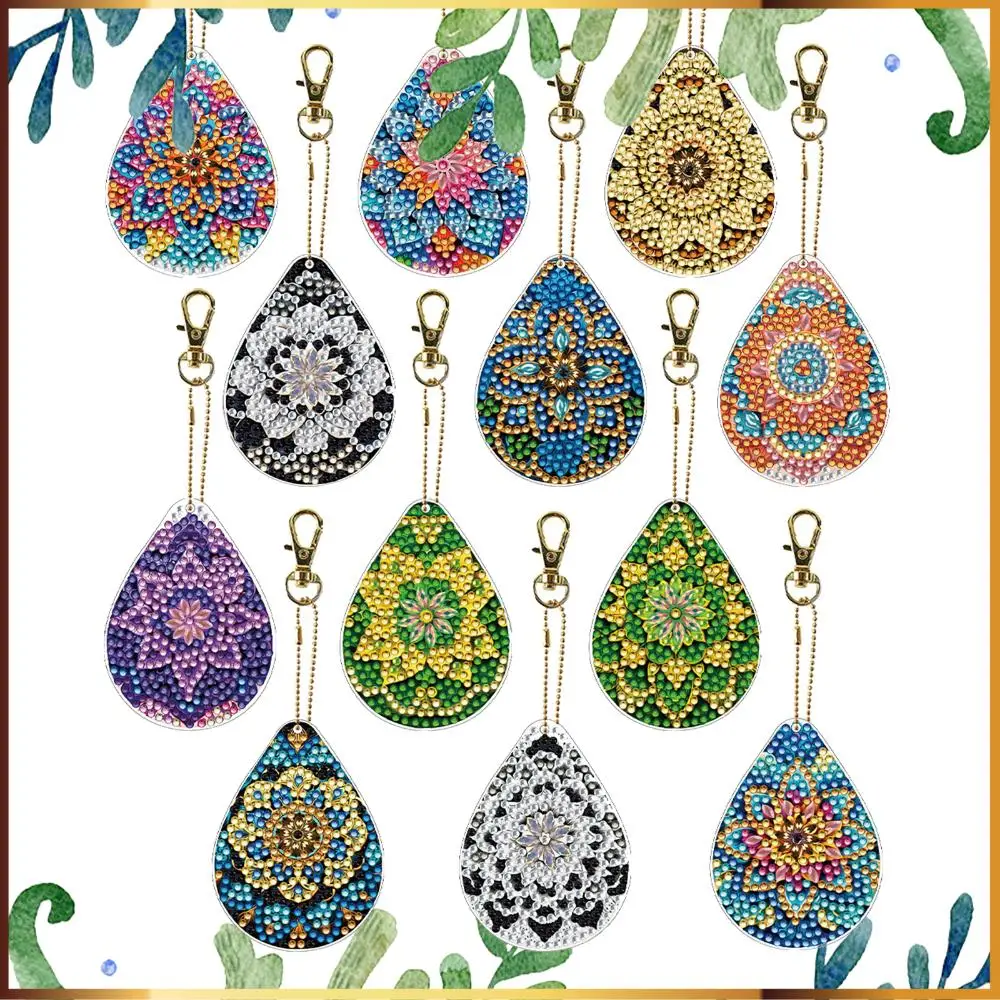 

12Pcs 2D Flat DIY Glitter Rhinestone Keychains PVC Shiny Rhinestone Keyring Double Sided for Bag Pendant Home Decoration