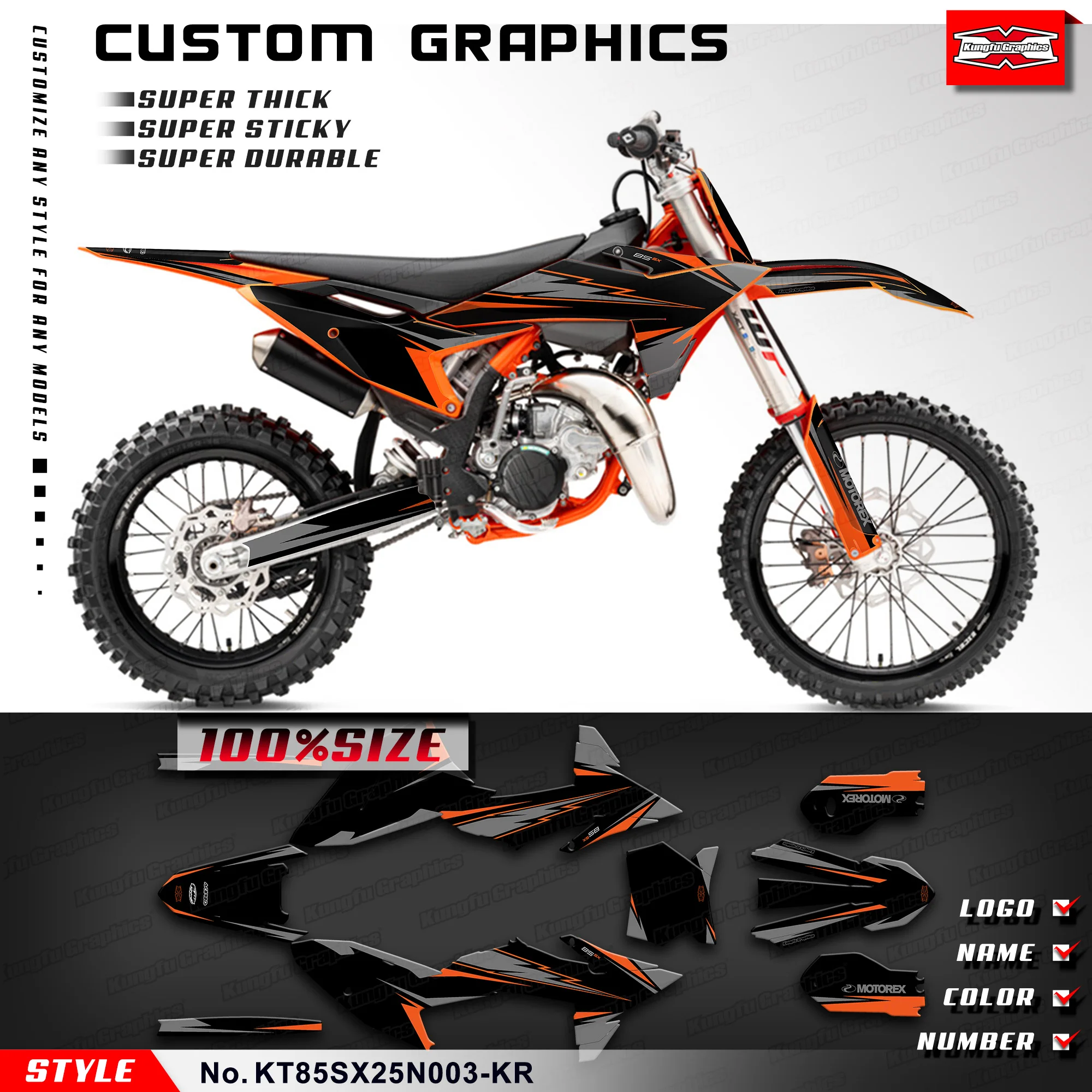 

KUNGFU GRAPHICS MX Stickers Adhesive Decals for KTM SX 85 SX 2025 2026, Accessory, KT85SX25N003-KR