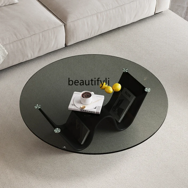 

Coffee table living room household small apartment Italian light luxury tempered glass oval creative modern simplicity