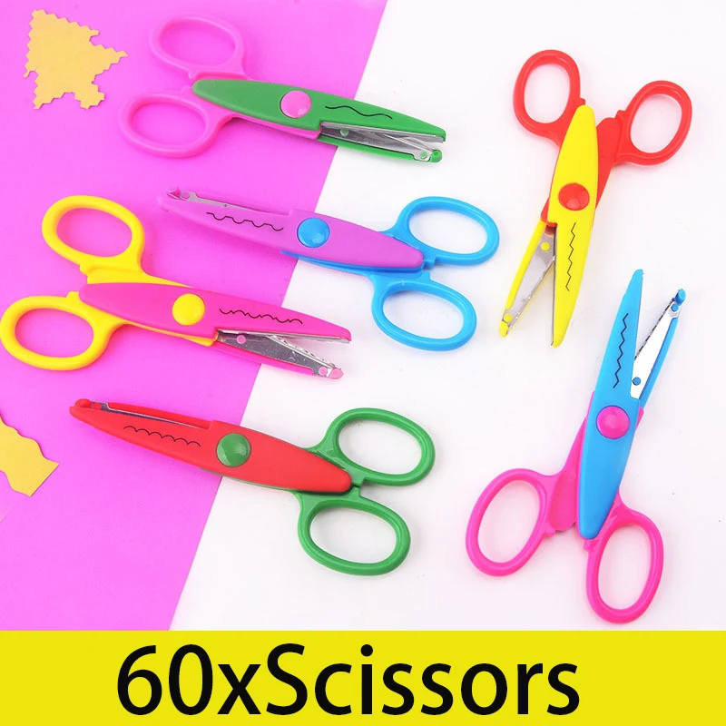 60Pcs Paper-cut Lace Scissors Set DIY Photo Album Handmade Safety Children's Plastic Scissors