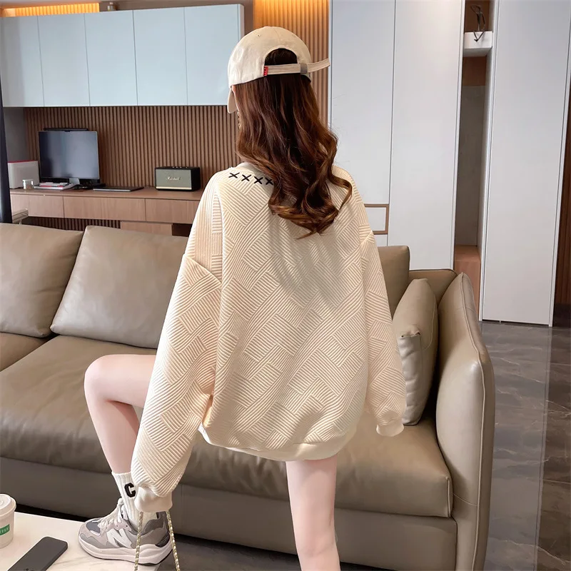 Simple Baggy Pullovers Sweatshirts Women Trendy Spring Autumn Loose Long Sleeve Round Neck Thin Waffle Tops Casual y2k Coats