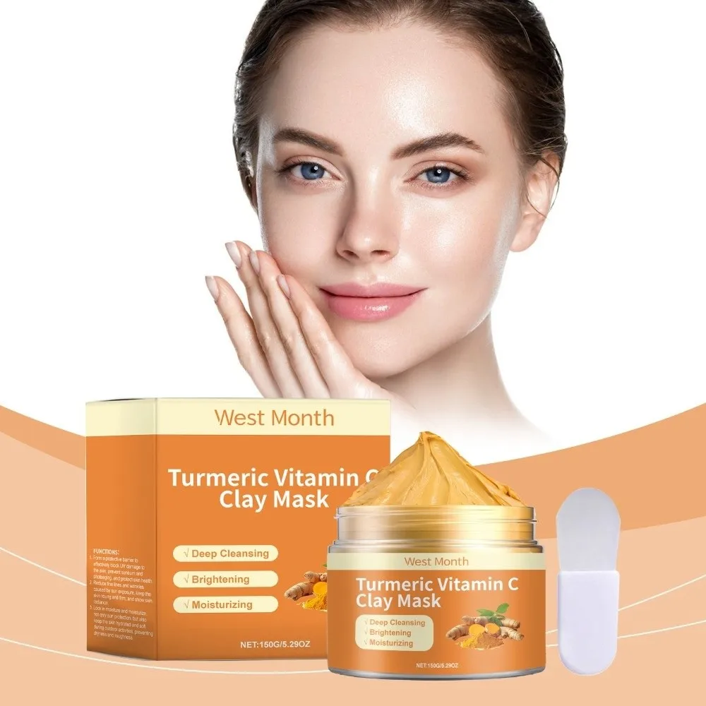 

150g Cleansing Mud Mask with Brush Vitamin C Facial Care Mask Refreshing Moisturizing Turmeric Cream Mask Gentle Daily Care