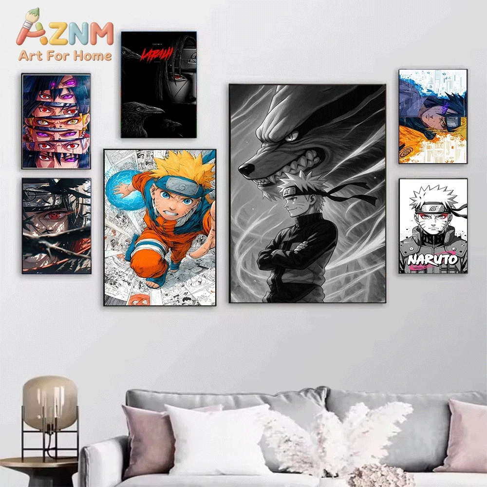 Naruto Anime Canvas Wall Art, Madara Naruto Itachi Hinata Sasuke Manga Print, Unframed Canvas Painting for Bedroom Living Room