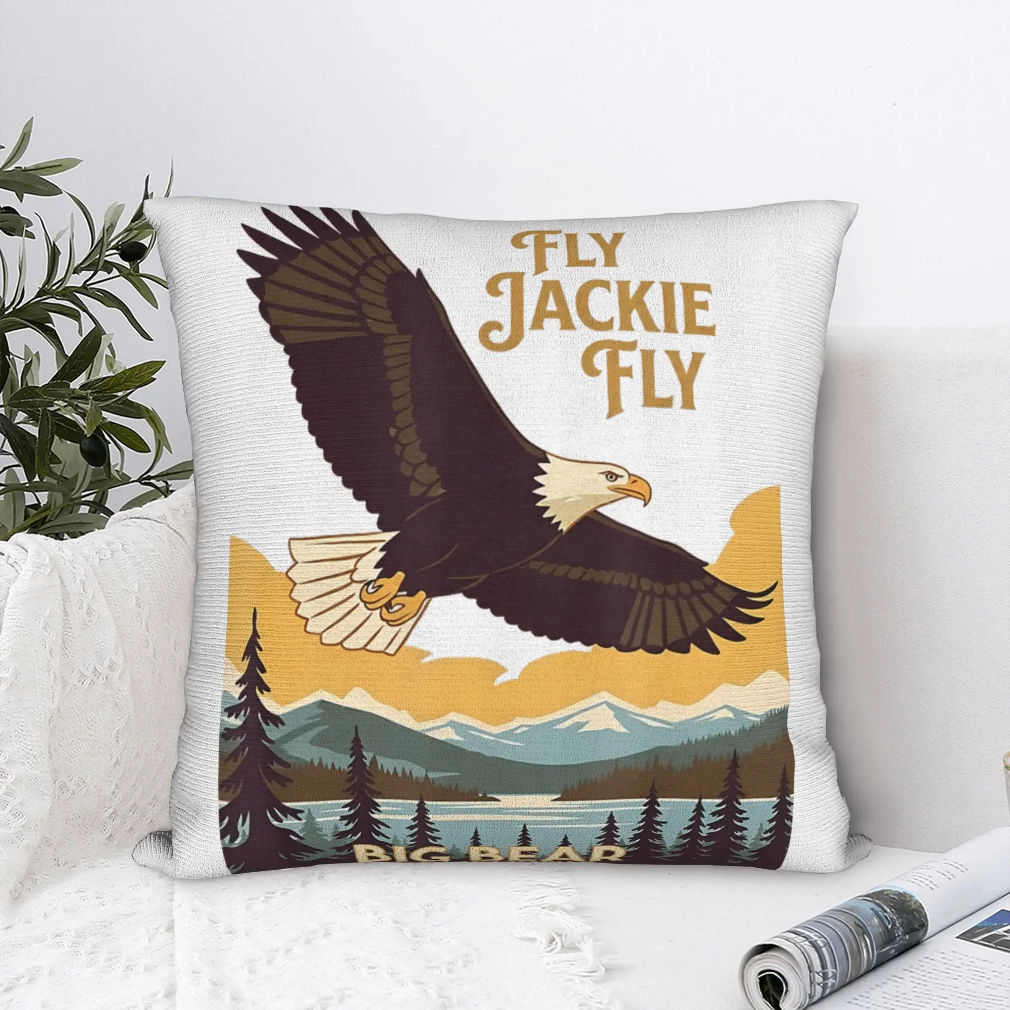 Jackie The Big-Bear Eagle Pillowcase Printing Fabric Cushion Cover Supports California Wildlife Pillow Case Cover Living Room