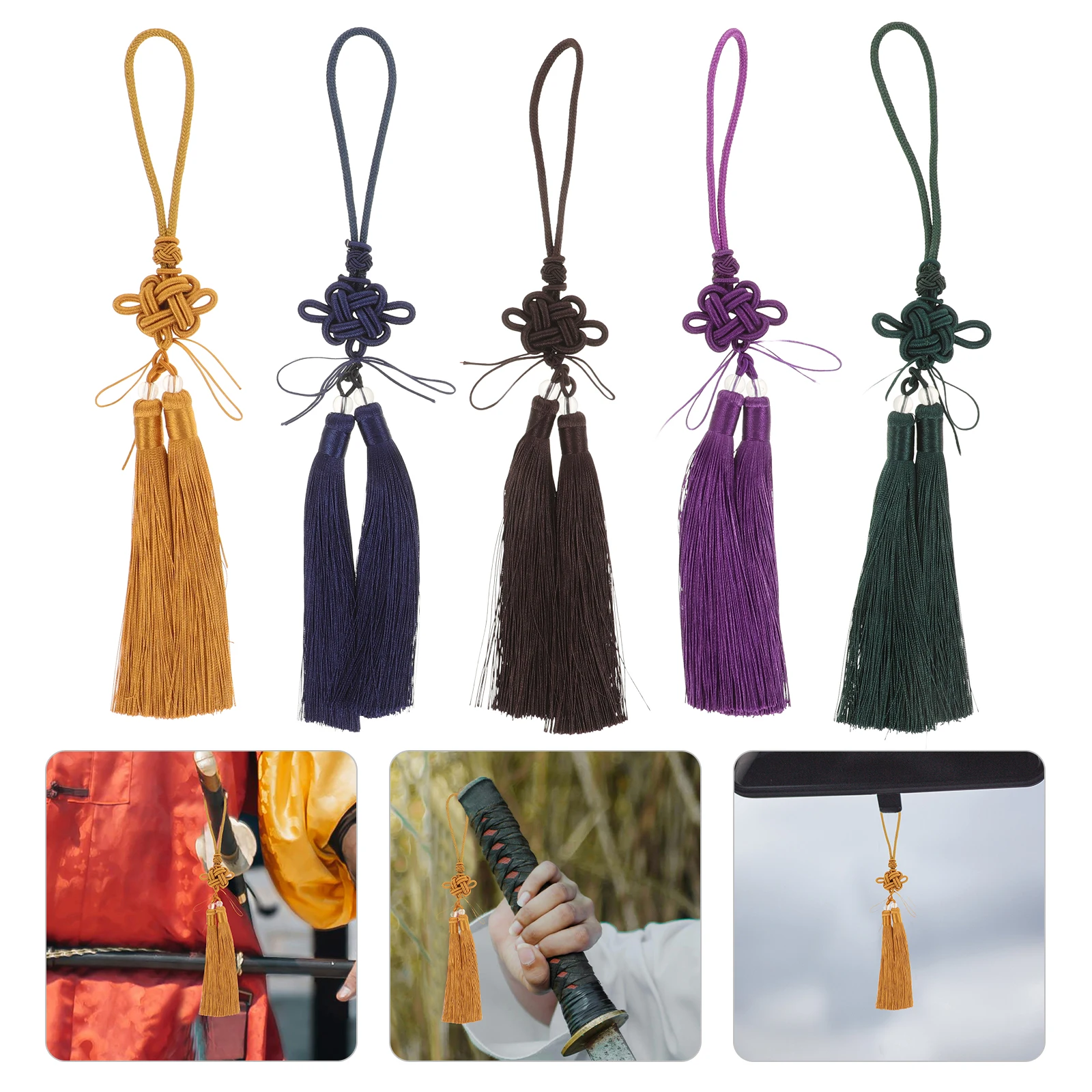 

5Pcs Decorative Tassel Pendant Chinese Style Tassel for Tai Chi Sword DIY Craft Car Mirror Hanging Decor Tassels Charms