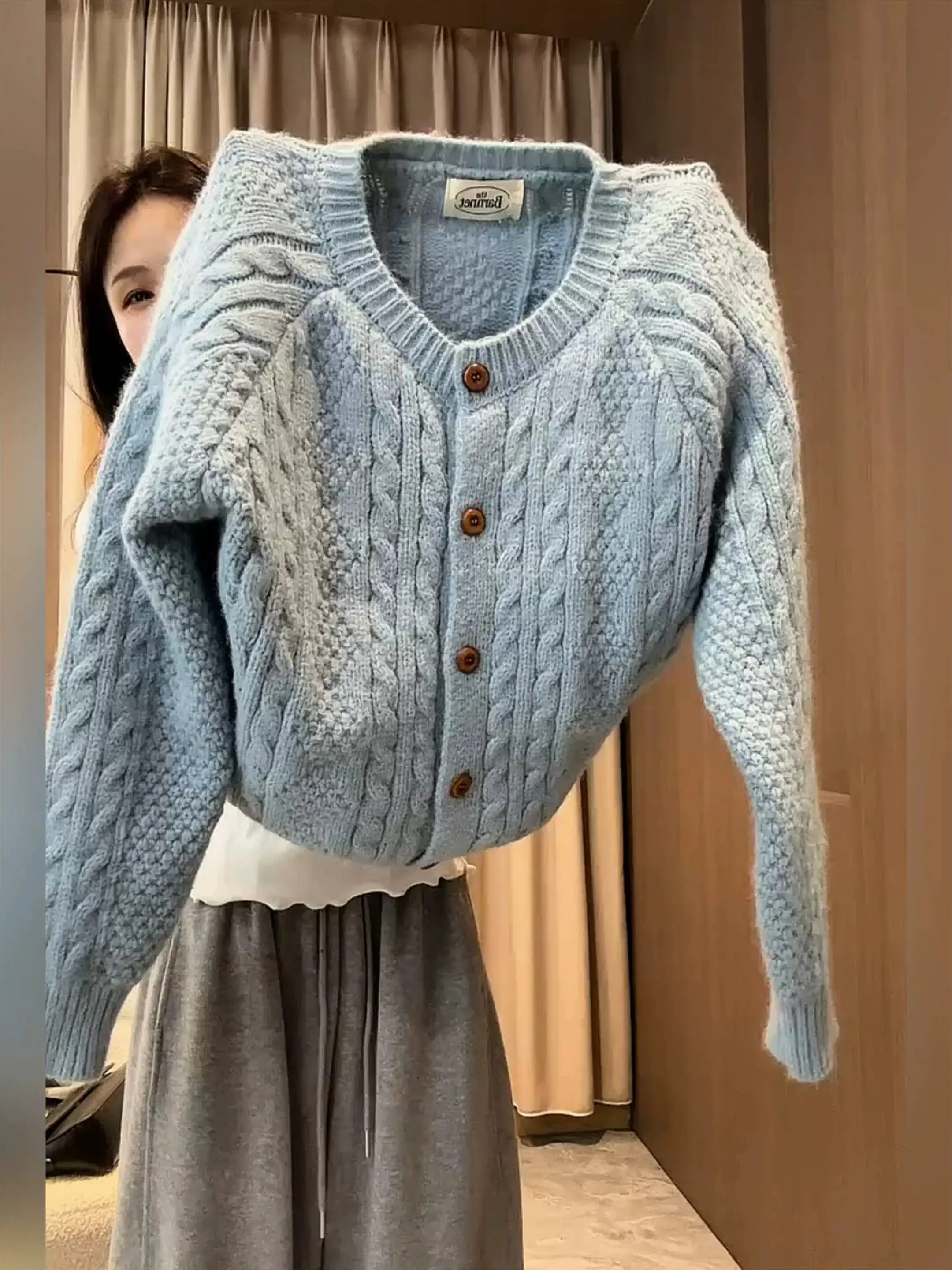 plus Size Sweet Style Knitted Open Cardigan Women round Neck Long Sleeve Loose Autumn Winter Thickened Sweater Coat Casual Fa...