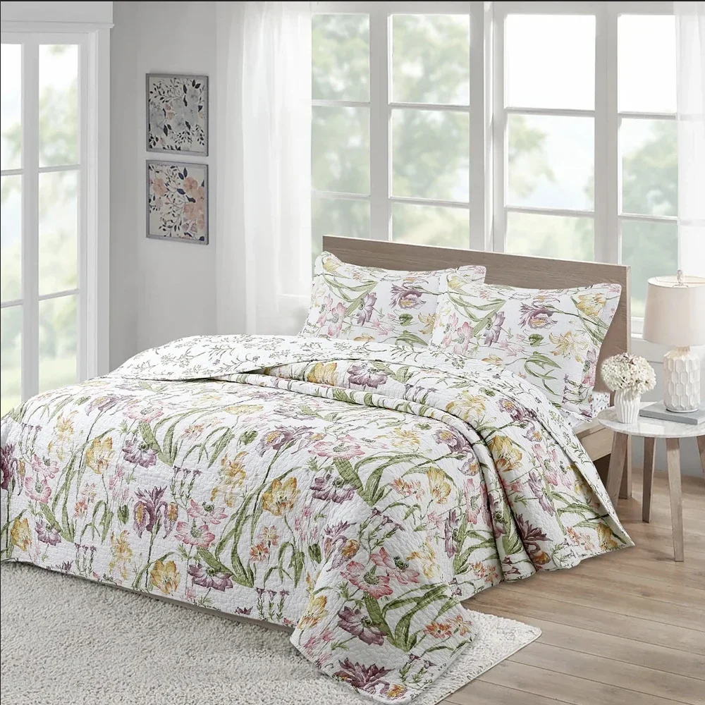 3pcs cotton Bedspread on the Bed cover flowers printed Bedspreads for double bed blanket Mattress topper Couple bed quilt set