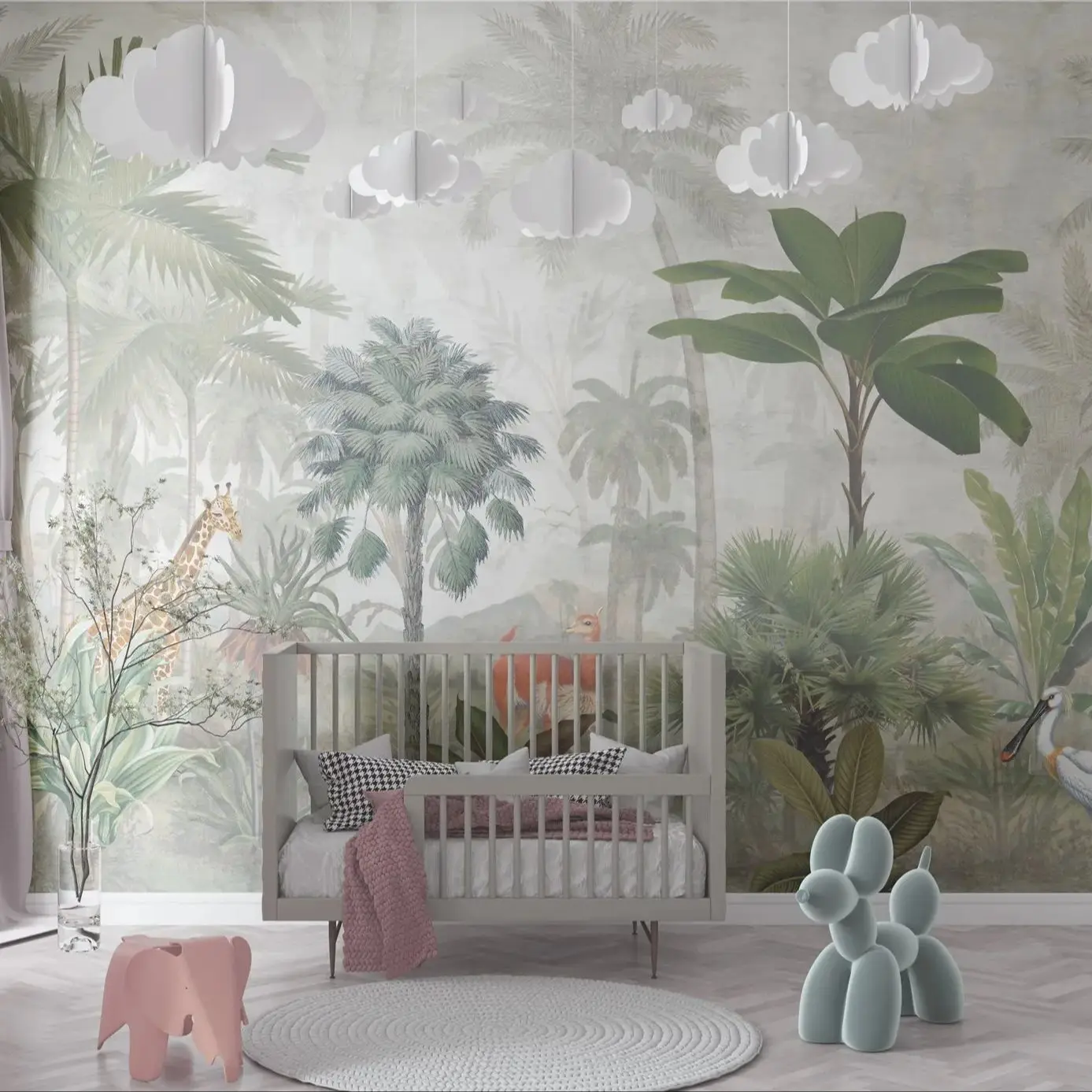 Neutral Safari Animals Wallpaper For Children's Room Decoration, Forest Nursery Wall Mural Wall Art.Traditional Non Woven Papers
