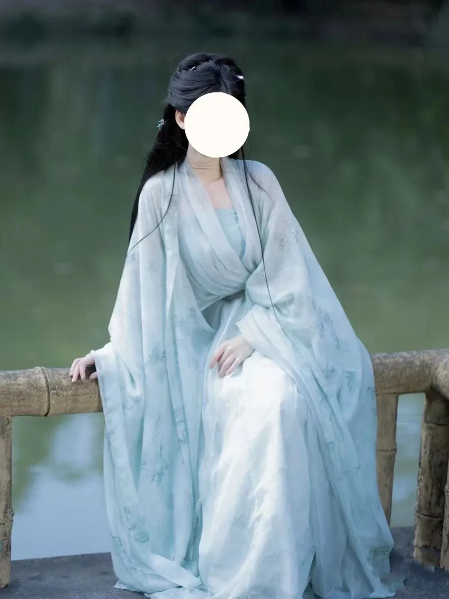 Flowing Ancient Chinese Hanfu Dress For Female Beautiful Cold and refreshing outfit For Spring Summer Thin Version Long Robe