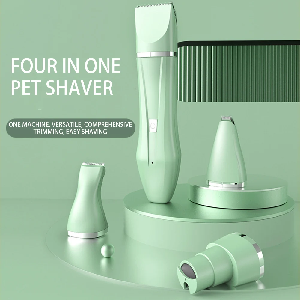 

4-in-1 Pet Grooming Clippers, Waterproof Electric Hair Trimmer & Nail Grinder, Low Noise Cordless Small Animal Shaver Kit