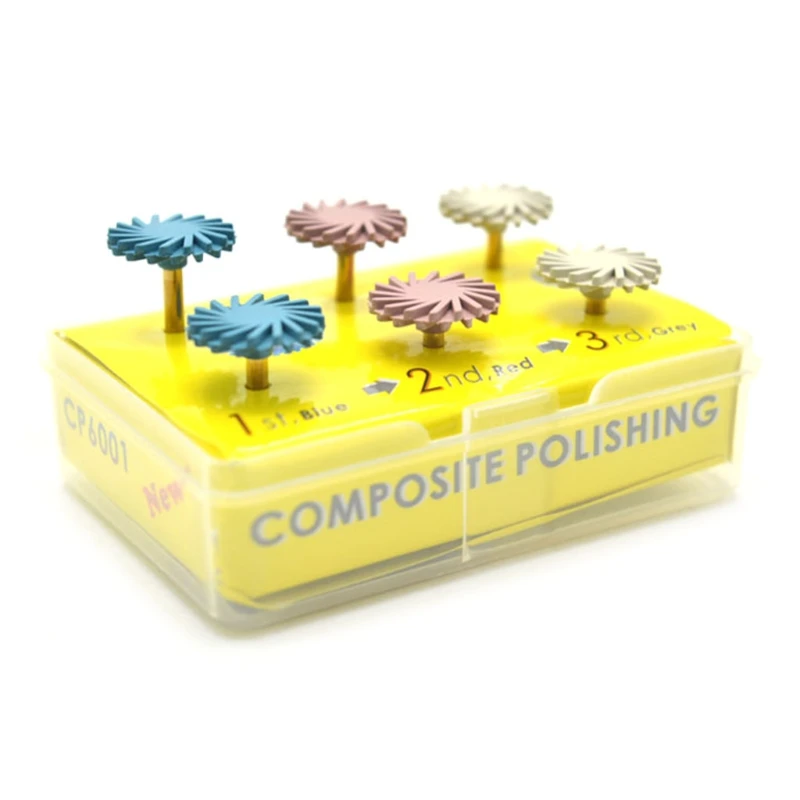 

Набор для полировки стоматологических композитов, 6 предметов, резиновый полировщик, 3-ступенчатая алмазная система